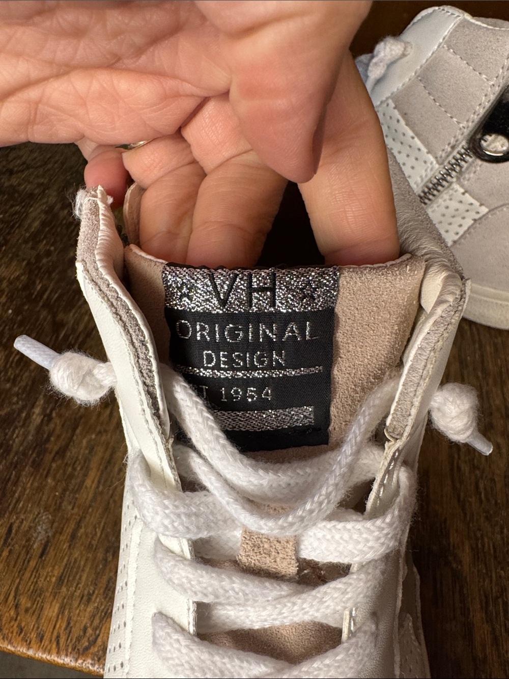 Vintage Havana Cream & Blush High-Top Sneakers with Metallic Star - Picture 2 of 11